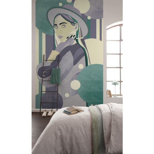 Szinyei Merse Pál után szabadon! Lila kalapos nő művészi portré fehér lila zöld és szürkéslila tónus falpanel