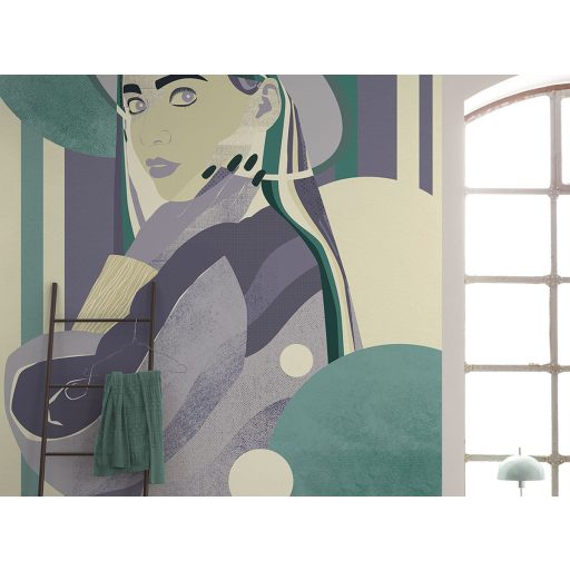 Szinyei Merse Pál után szabadon! Lila kalapos nő művészi portré fehér lila zöld és szürkéslila tónus falpanel