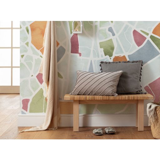 Maga az urbánus faldekoráció! Mozaikszerű várostérkép sziluett megjelenítése fehér kék narancs és sokszínű tónus falpanel