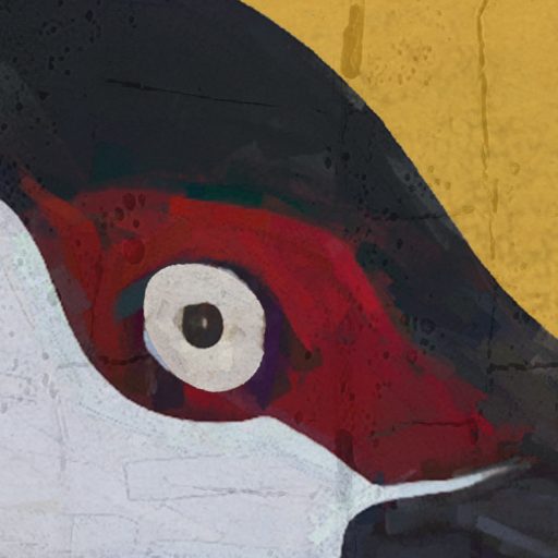 Pompás megjelenésű mágikus darvak lenyűgöző életképe mustársárga fehér szürke fekete és piros tónus falpanel