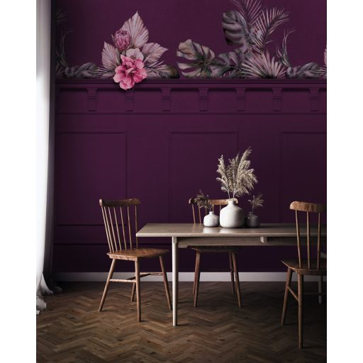 A bárónő lila szalonja! Stukkó és növények virágok varázslatos összjátéka mélylila zöld rózsaszín és pink tónus falpanel