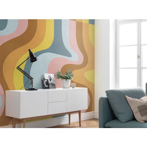 Káróból absztraktba! Lenyűgöző izgalmas grafikus faldizájn kék sárga barna rózsaszín és világoskék tónus falpanel