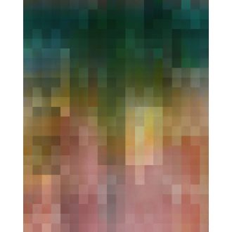   Művészien összeolvadó pixelhatású négyzetek innovatív 3D mintája sötétzöld kék türkiz sárga narancs és rózsaszín tónus falpanel