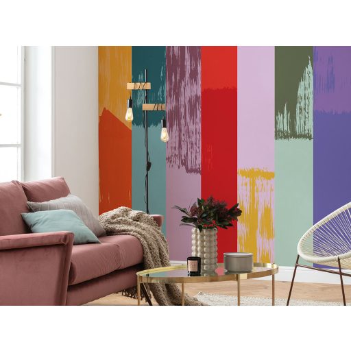 Élénk színek és csíkok bravúros életteli összjátéka sárga piros lila és sokszínű tónus falpanel
