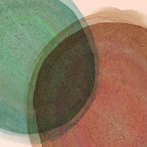 Változatos és színátmenetes formák (buborékok) játékos panorámája bézs lila sárgászöld és sokszínű tónus falpanel