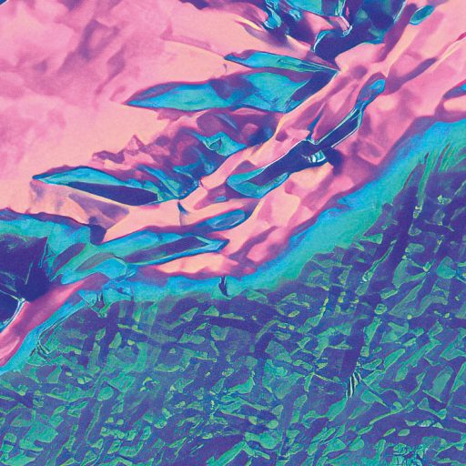 Kiérlelt és kikristályosodott háromdimenziós lenyűgöző absztrakt panoráma mélylila kék rózsaszín sárga és zöldeskék tónus falpanel