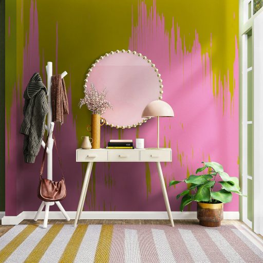 Két élénk színárnyalat fénypontot teremtő fúziója okker/aranysárga és rózsaszín/pink tónus falpanel