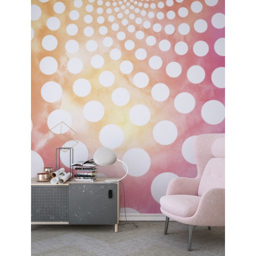 Fibonacci vagy logaritmikus spirál absztrakt minta fénylő pontokkal narancs napsárga rózsaszín pink és fehér tónus falpanel