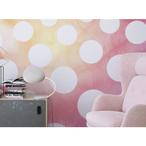 Fibonacci vagy logaritmikus spirál absztrakt minta fénylő pontokkal narancs napsárga rózsaszín pink és fehér tónus falpanel