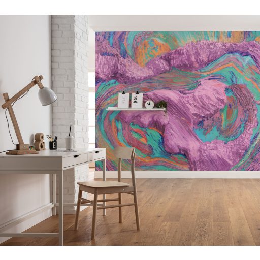 Színfolyamok örvénylő művészi mintája "különleges ecsetkezelés" lila türkizkék narancs vörös és kék tónus falpanel