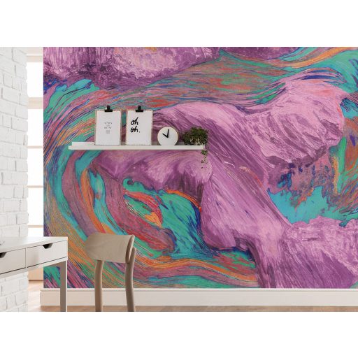 Színfolyamok örvénylő művészi mintája "különleges ecsetkezelés" lila türkizkék narancs vörös és kék tónus falpanel