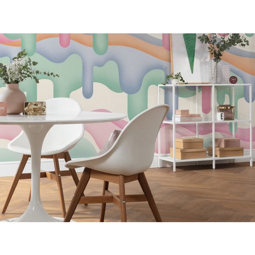 Olvadó jég vagy gyümölcsfagylaltok plasztkius ábrázolása pasztell design krémfehér rózsaszín zöld kék és narancs tónus falpanel