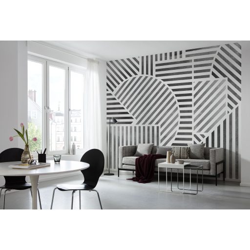 Határtalan játék a vonalakkal! Kissé absztrakt változatos elrendezésű installáció fehér szürke és fekete tónus falpanel