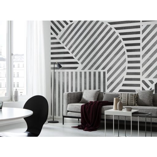 Határtalan játék a vonalakkal! Kissé absztrakt változatos elrendezésű installáció fehér szürke és fekete tónus falpanel