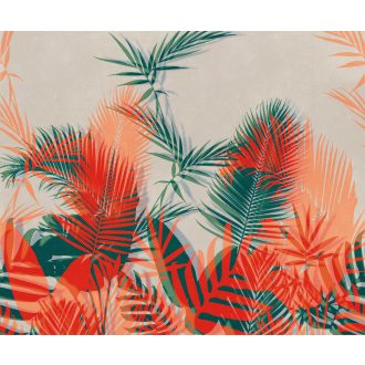   Neonszínű trópusi levelek meghökkentő trendi mintája bézs narancs narancsvörös és zöld tónus falpanel