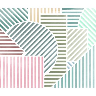   Határtalan játék a vonalakkal! Kissé absztrakt változatos elrendezésű installáció fehér zöld rózsaszín és sokszínű tónus falpanel