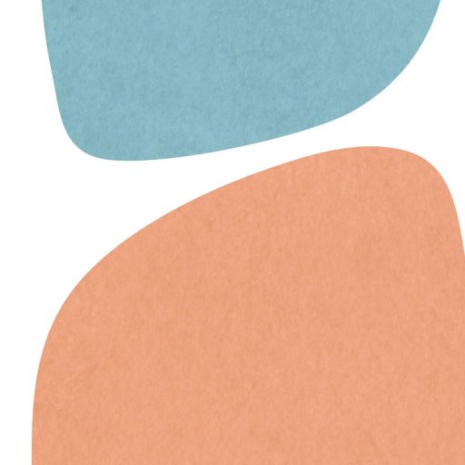 Geometriai formába rendezett stilzált pasztell szirmok és levelek kék sárga narancs rózsaszín és fehér tónus falpanel