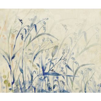   Akvarell stílusban festett mezei növények és virágok lágy vonalakkal bézs kék zöld és világosbarna tónus falpanel