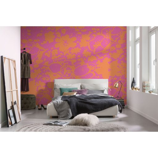 Élénk és vibráló absztrakt virágmintás design pink és narancssárga tónus falpanel