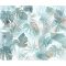 Akvarell hatású egymásba olvadó trópusi levélmintázat fehér és pasztell zöld vízkék szürkészöld tónus falpanel