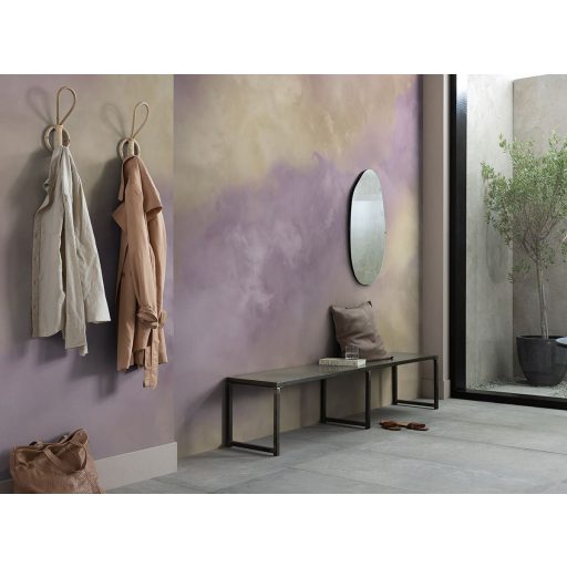 Álomszerű gomolygó felhőzet akvarell technikával kompozíció halványlila lila bézs és pezsgő árnyalatok falpanel