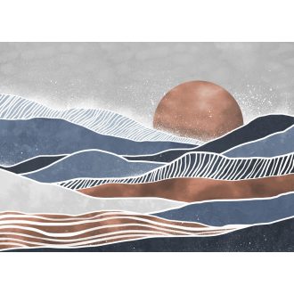   Természeti formák - hegyvonulat vagy hullámzó tenger - absztrakt minta mélykék szürkéskék terrakotta réz szürke és fehér tónus falpanel