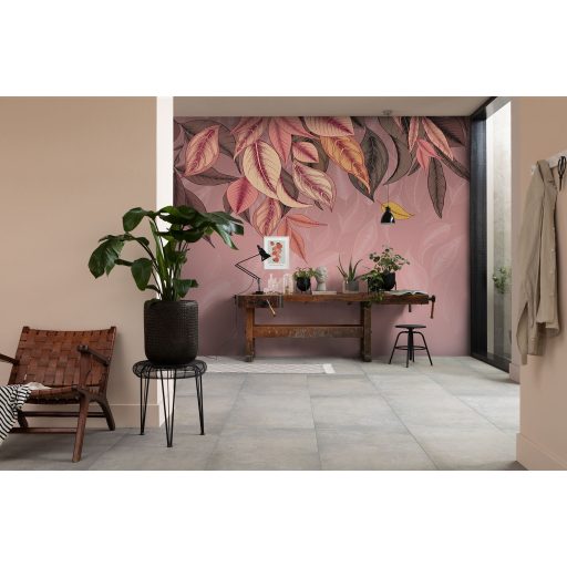 Légies romantikus hangulatú részletesen kidolgozott realisztikus levélmotívum rózsaszín puder korall és sokszínű tónus falpanel