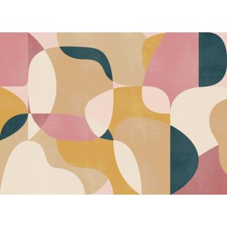   Organikus geometriai formák egymást átfedő absztrakt mintája krémfehér homok rózsaszín mályva okker és petrol tónus falpanel