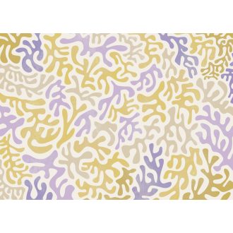   Organikus biomorf formákból álló - korallszerű - absztrakt design fehér levendula és orgonalila aranysárga és bézs/homok tónus falpanel