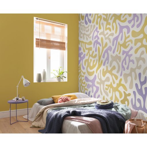 Organikus biomorf formákból álló - korallszerű - absztrakt design fehér levendula és orgonalila aranysárga és bézs/homok tónus falpanel