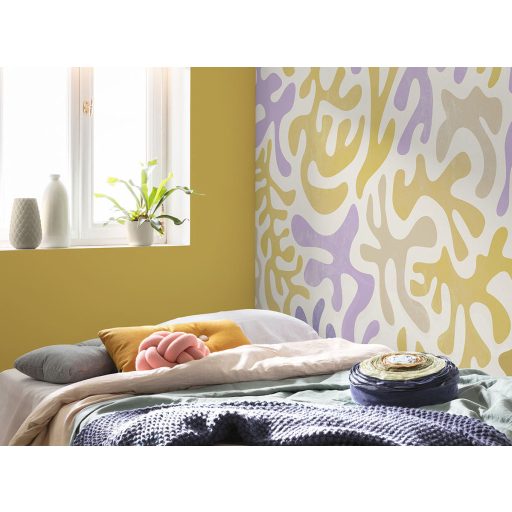 Organikus biomorf formákból álló - korallszerű - absztrakt design fehér levendula és orgonalila aranysárga és bézs/homok tónus falpanel