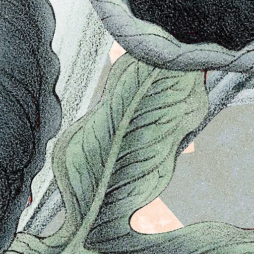 Trópusi hangulatú modern egzotikus növényi kompozíció halvány barack zöld ezüstös szürkészöld és élénk pink tónus falpanel