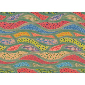   Különböző textúrákkal és mintákkal kitöltött sávokból álló játékos hullámminta korallpiros tengerkék citromsárga és mentazöld tónus falpanel