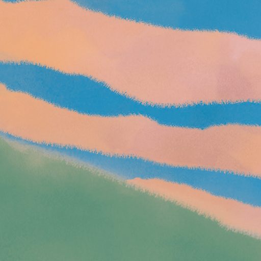 Különböző textúrákkal és mintákkal kitöltött sávokból álló játékos hullámminta korallpiros tengerkék citromsárga és mentazöld tónus falpanel