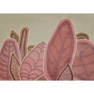   Különböző méretű és formájú stilizált levelek absztrakt mintája bézs barna és rózsaszínes-terrakotta tónus falpanel