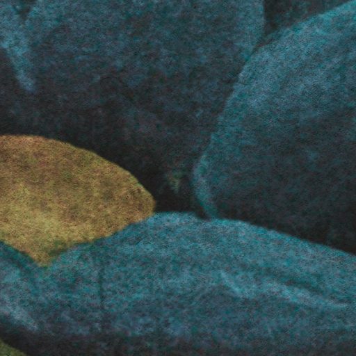 Trópusi dzsungel kompozíció burjánzó növényzettel festői stílusban zöld kék narancs napsárga és sötétbarna tónus falpanel