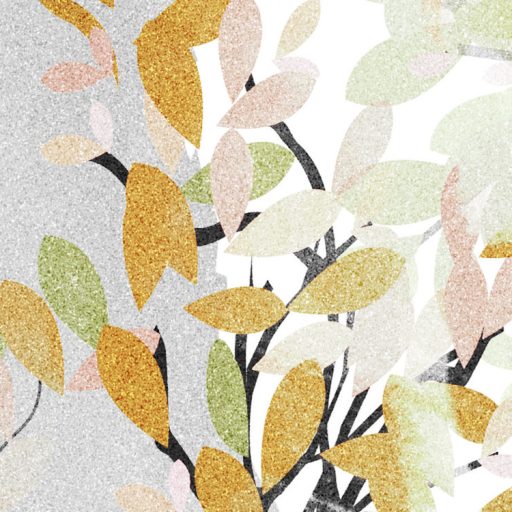 Légies akvarell hatású erdőrészlet színes lombkoronákkal fehér szürke sárga barack narancs menta és pasztellzöld tónus falpanel