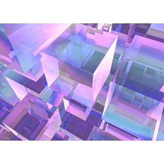   Holografikus 3D absztrakt geometrikus digitális művészeti alkotás rózsaszín kék lila fehér és türkiz tónus falpanel