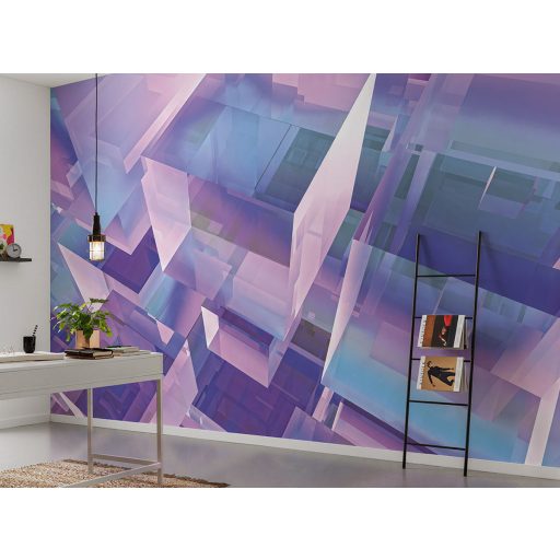 Holografikus 3D absztrakt geometrikus digitális művészeti alkotás rózsaszín kék lila fehér és türkiz tónus falpanel