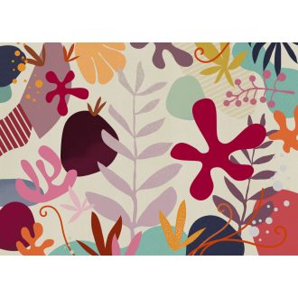   Modern és művészi korall és absztrakt virágok mintája krém burgundi vörös türkiz sötétkék naracs és rózsaszín tónus falpanel