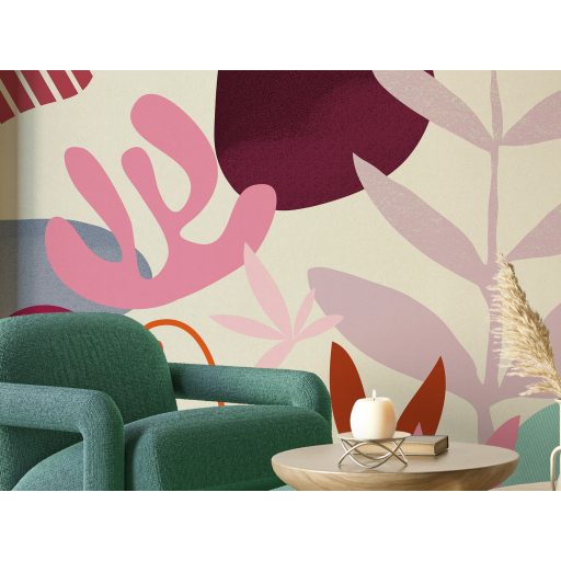 Modern és művészi korall és absztrakt virágok mintája krém burgundi vörös türkiz sötétkék naracs és rózsaszín tónus falpanel