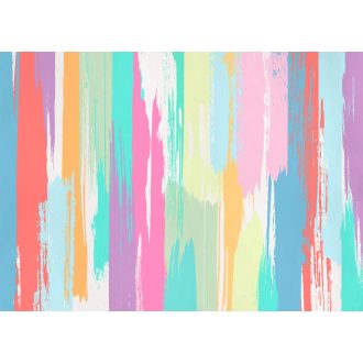   Dinamikus széles ecsetszerű vonásokkal festett absztrakt minta világos türkiz rózsaszín sárga menta narancs és lila tónus falpanel