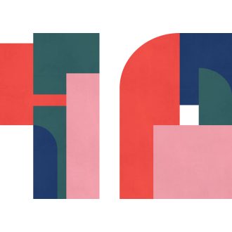   Letisztult minimalista geometriai minta mértani formákból ívekből fehér mélyzöld korallvörös sötétkék és rózsaszín tónus falpanel