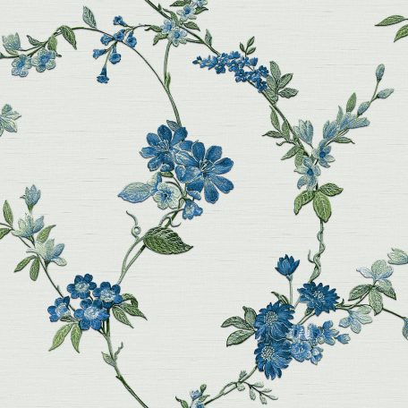 Lélegzetelállítóan szép romantikus kerti virágfűzér halvány szürkéskék zöld kék tapéta