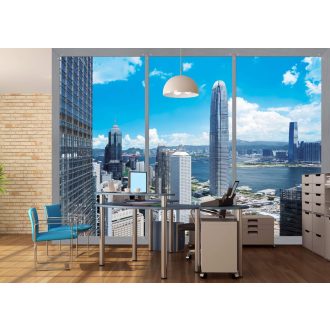   AG Design Window in City FTS1318 Urbánus feeling nagy méretű fehér szürke és kék tónus poszter