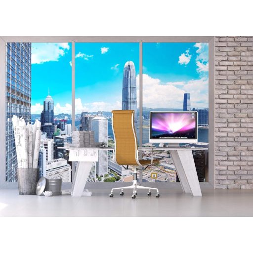 AG Design Window in City FTS1318 Urbánus feeling nagy méretű fehér szürke és kék tónus poszter