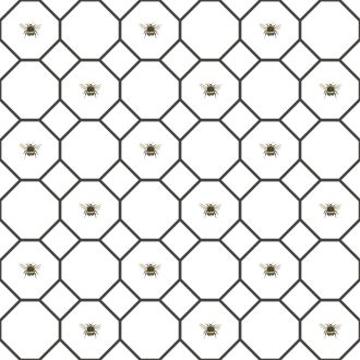   Geometrikus "sűrűn lakott méhkaptár" design méhekkel fehér és fekete tónus tapéta