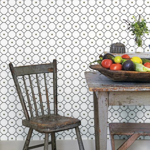 Geometrikus "sűrűn lakott méhkaptár" design méhekkel fehér és fekete tónus tapéta