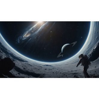   Intergalaktikus panoráma és végtelen 3D térugrás és krátermintázat fekete éjkék holdfény-fehér hamu és grafitszürke tónus falpanel