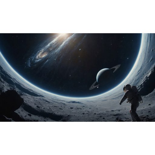 Intergalaktikus panoráma és végtelen 3D térugrás és krátermintázat fekete éjkék holdfény-fehér hamu és grafitszürke tónus falpanel